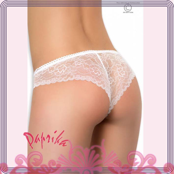 Perizoma Slip Brasiliana Bianco Sexy Donna Chiuso Pizzo Lavorato